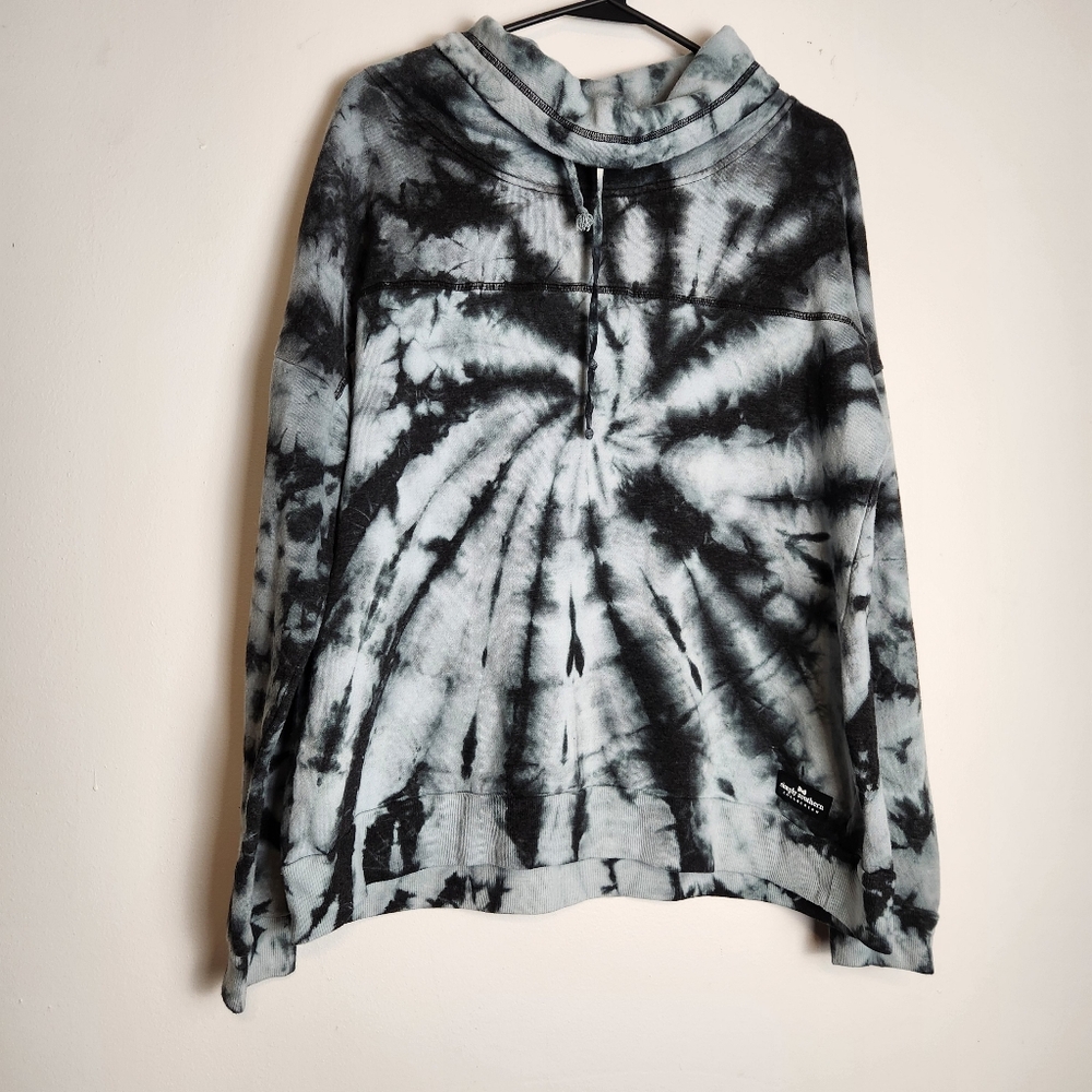 Simply Southern Black /White Tie-Dye Women's Fleece Lined Sweatshirt Cowl neck
